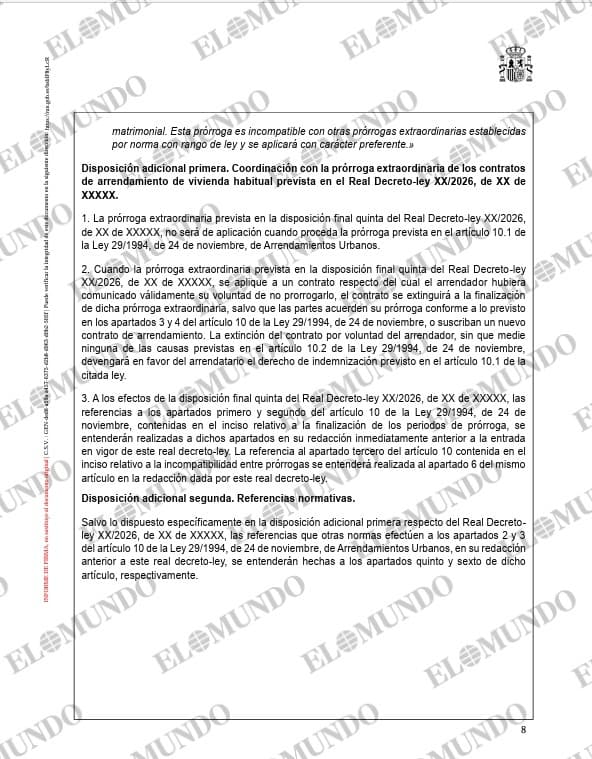 El decreto que el Gobierno no ha llevado al BOE obliga a los caseros a pagar hasta 12 mensualidades a los inquilinos si no prorrogan el contrato